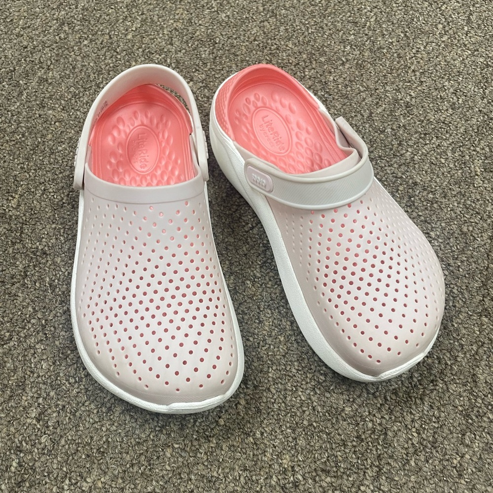 CROCS Light Pink and White Perforated Clogs